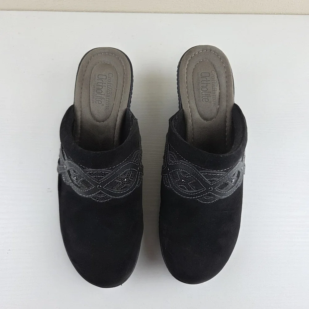 Croft & Barrow Ortholite Dame Black Suede Women's Mules Comfort Shoes Size 8.5 M